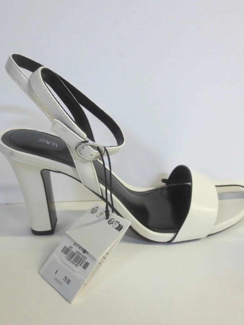 ZARA WOMEN'S HIGH HEEL SANDALS - CREAM/BLACK - US 9 - Picture 3 of 7